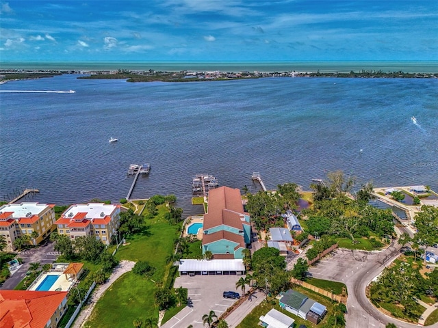 aerial view with a water view