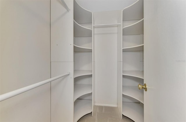 spacious closet with light colored carpet