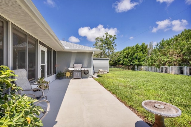 view of yard featuring a patio and a fenced backyard