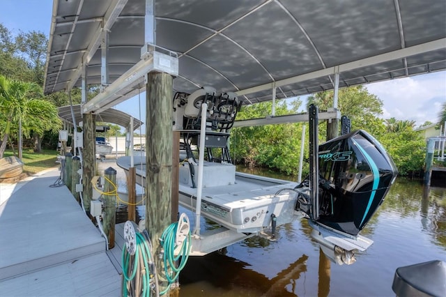 dock area with a water view