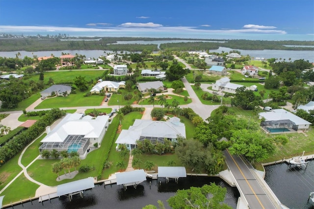 aerial view with a water view