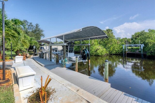 dock area with a water view