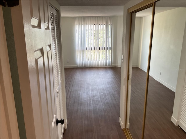 hallway with dark wood-type flooring