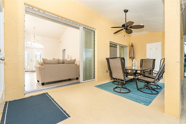 view of patio with ceiling fan and outdoor dining space