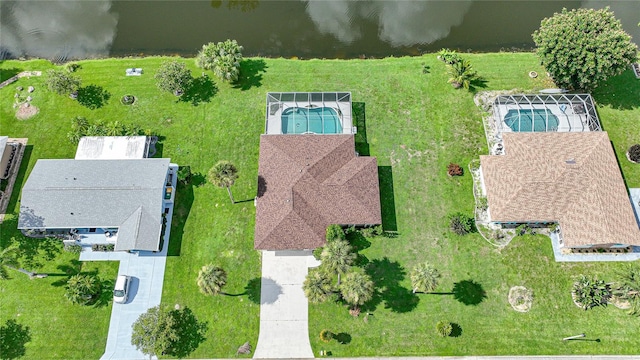 aerial view with a water view