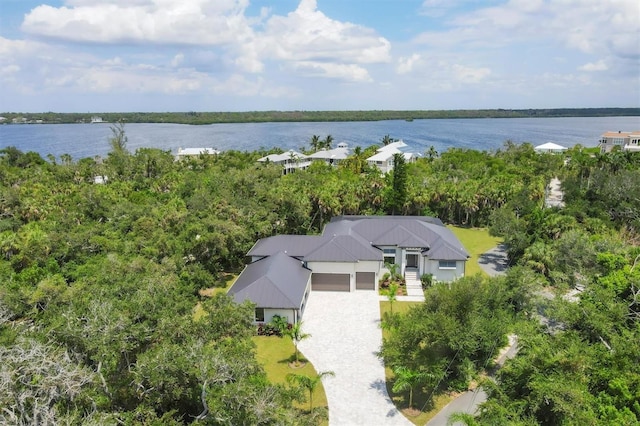 bird's eye view featuring a water view