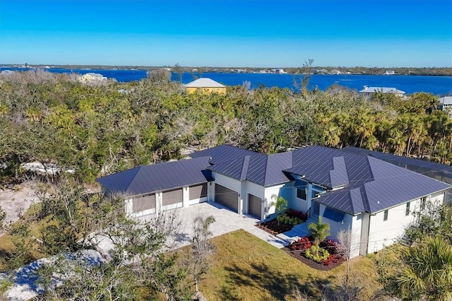 aerial view with a water view