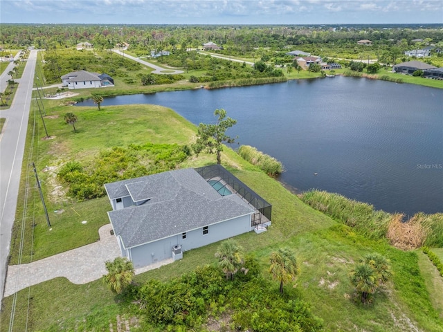 drone / aerial view featuring a water view