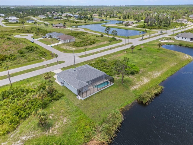 aerial view with a water view