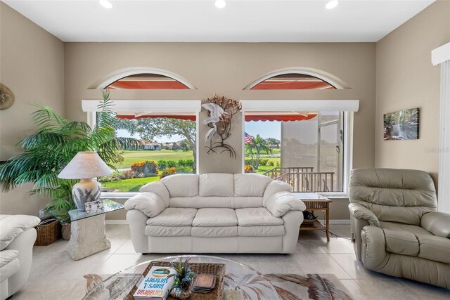 living room featuring light tile patterned flooring