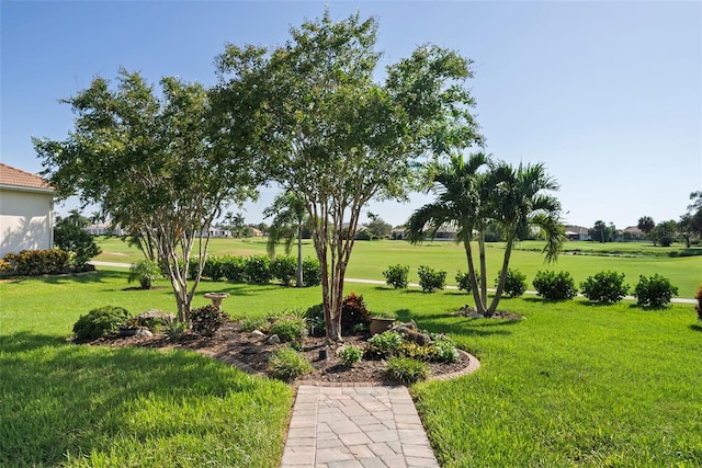 view of property's community with a lawn