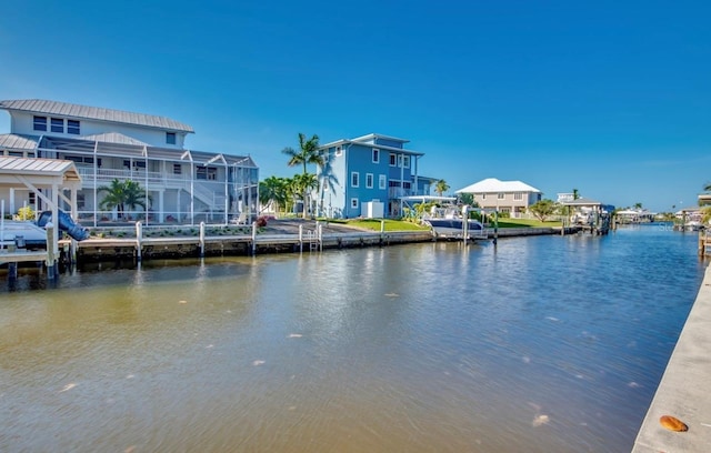 view of dock with a water view