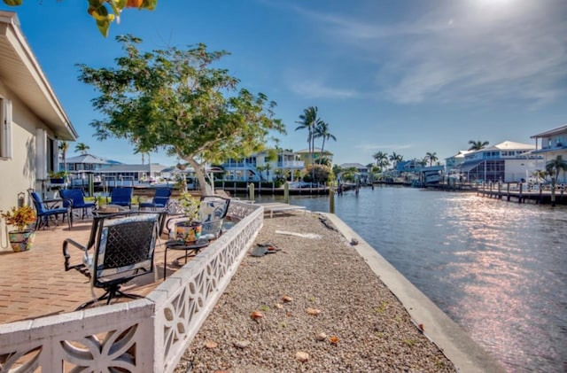 dock area with a water view