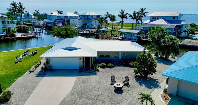 bird's eye view featuring a water view