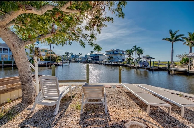 view of dock with a water view