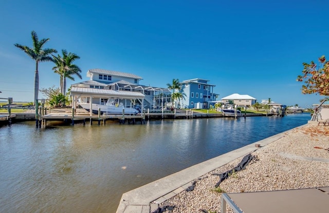 dock area with a water view