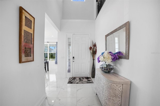 foyer entrance with a towering ceiling