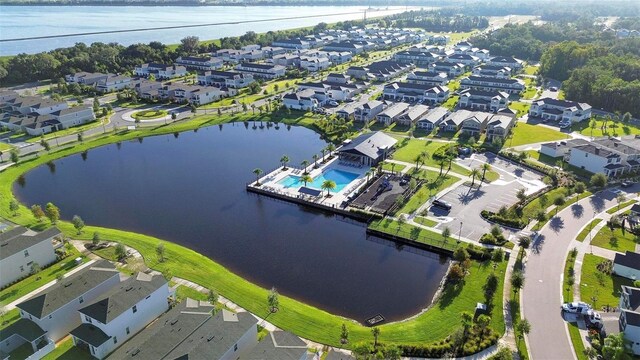 aerial view with a water view