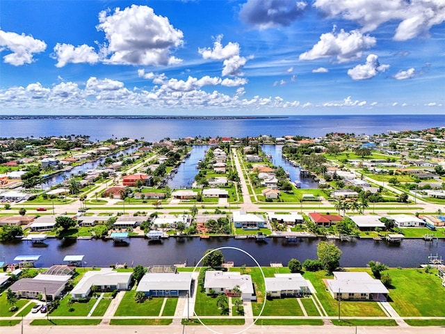 bird's eye view featuring a water view