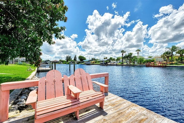 view of dock with a water view