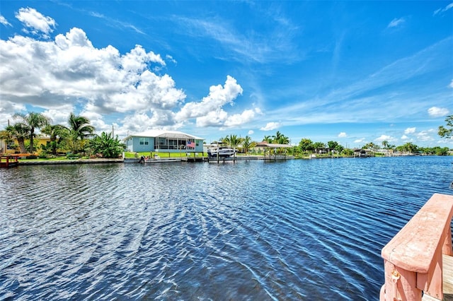 dock area featuring a water view