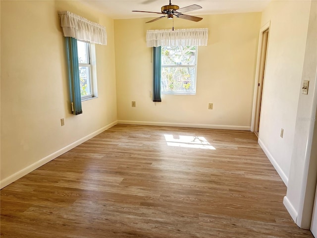 spare room with wood-type flooring and ceiling fan