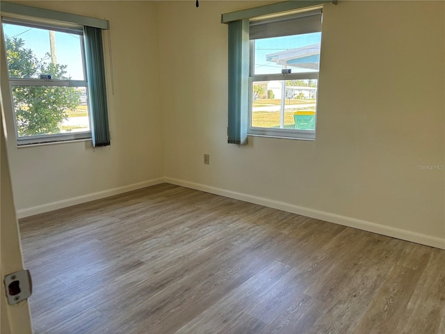 spare room featuring a healthy amount of sunlight and light hardwood / wood-style flooring