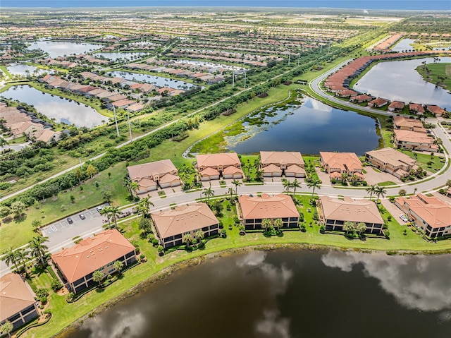 drone / aerial view featuring a water view