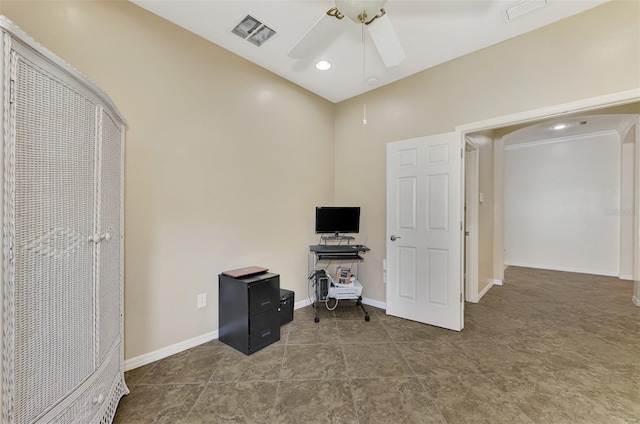 home office featuring ceiling fan