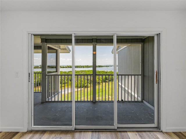 entryway featuring baseboards and wood finished floors