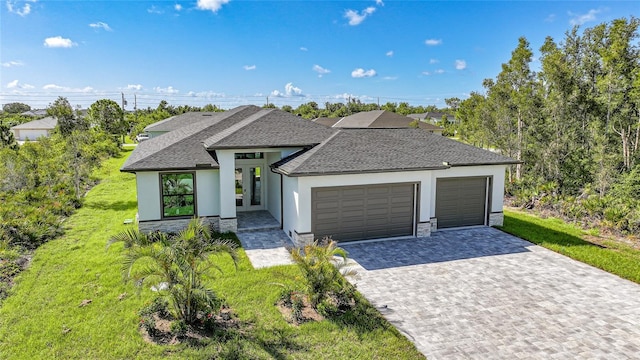9262 Genesee St, Port Charlotte, FL 33981 - french provincial home featuring stucco siding, a shingled roof, and an attached garage