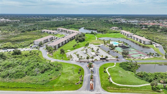 aerial view with a water view