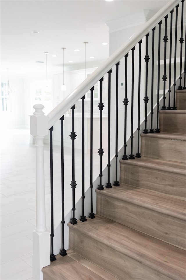 staircase featuring wood-type flooring