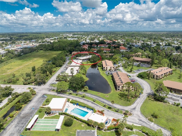 bird's eye view featuring a water view