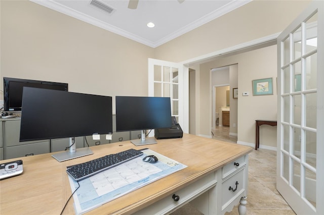 tiled office with crown molding