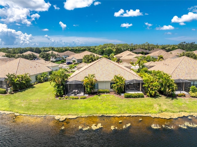 aerial view featuring a water view