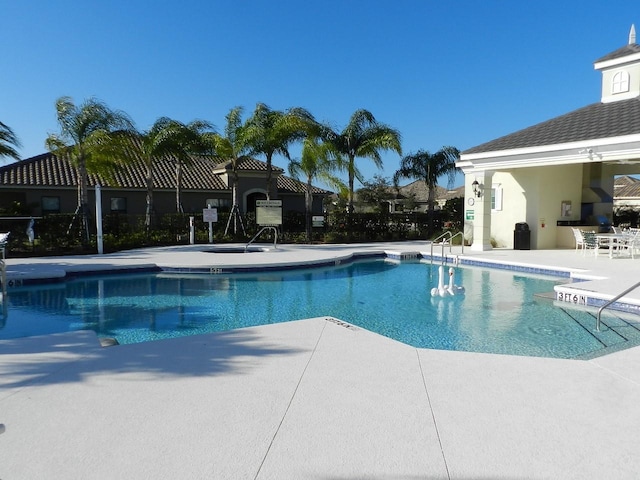 view of swimming pool featuring a patio