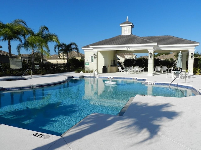 view of swimming pool featuring a patio