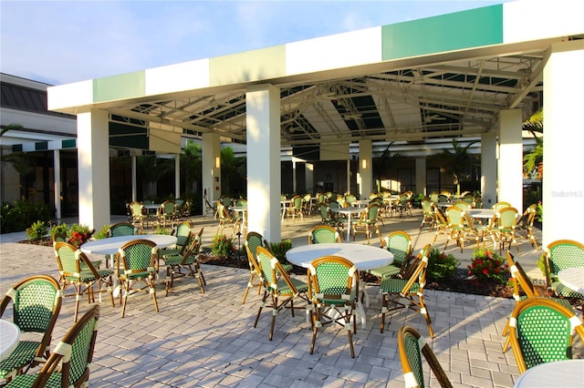 view of patio / terrace featuring outdoor dining space and a gazebo