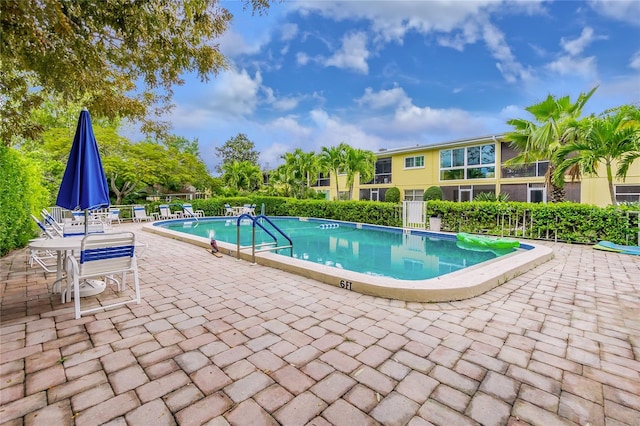 view of swimming pool featuring a patio