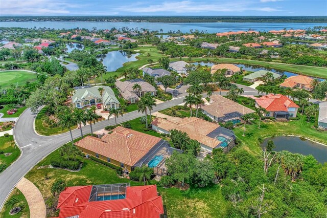 aerial view with a water view