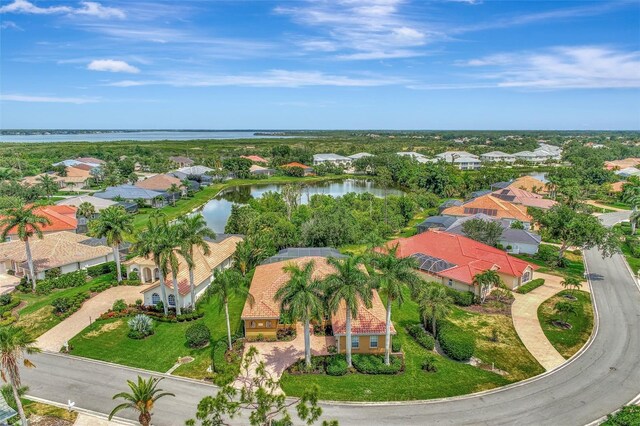 bird's eye view featuring a water view