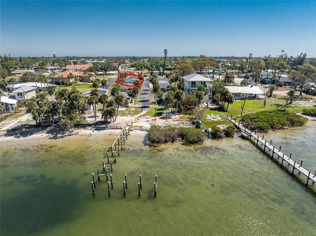 aerial view with a water view and a residential view
