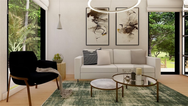 living area with light hardwood / wood-style floors