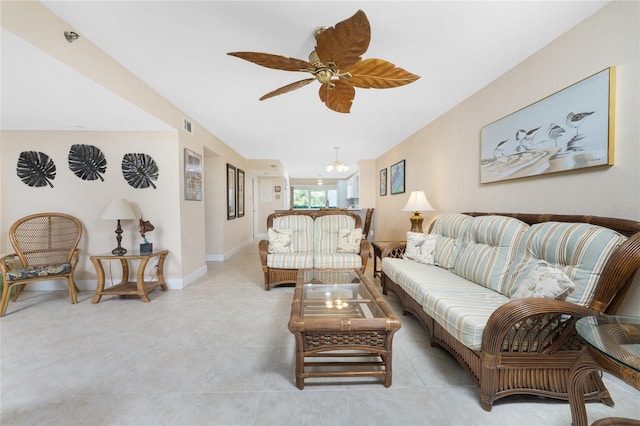 living room featuring ceiling fan