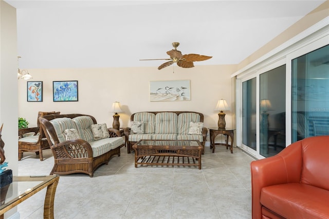 living room featuring ceiling fan