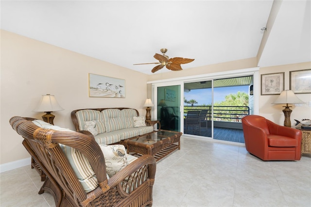 living room with ceiling fan