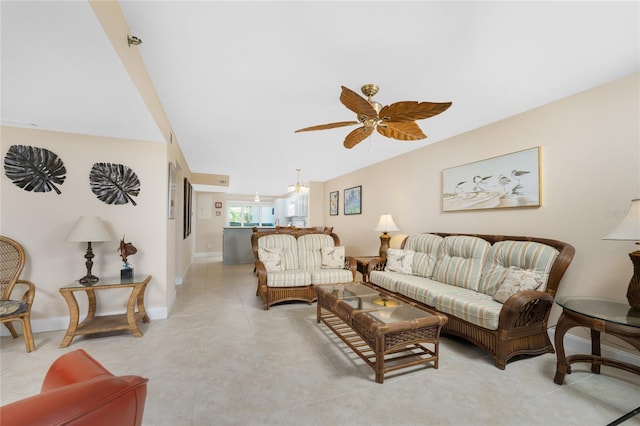 living room with ceiling fan