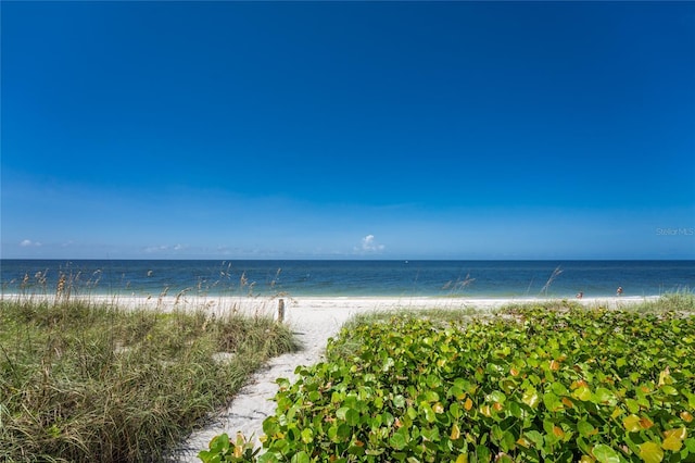 view of water feature with a view of the beach