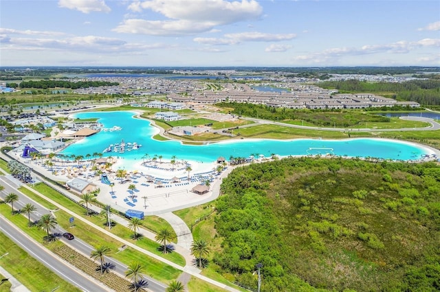 aerial view with a water view